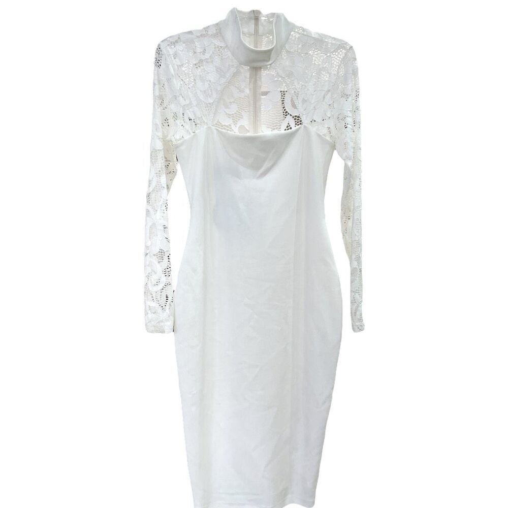 New! Nookie X Revolve Women's Lady Lace Long Sleeve Midi Dress White Large NWT - Picture 4 of 15